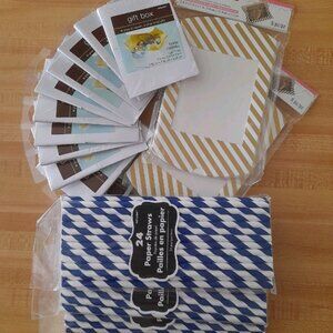 🎁 Lot of 23 Gift Boxes & Blue Striped Paper Straws Party Set